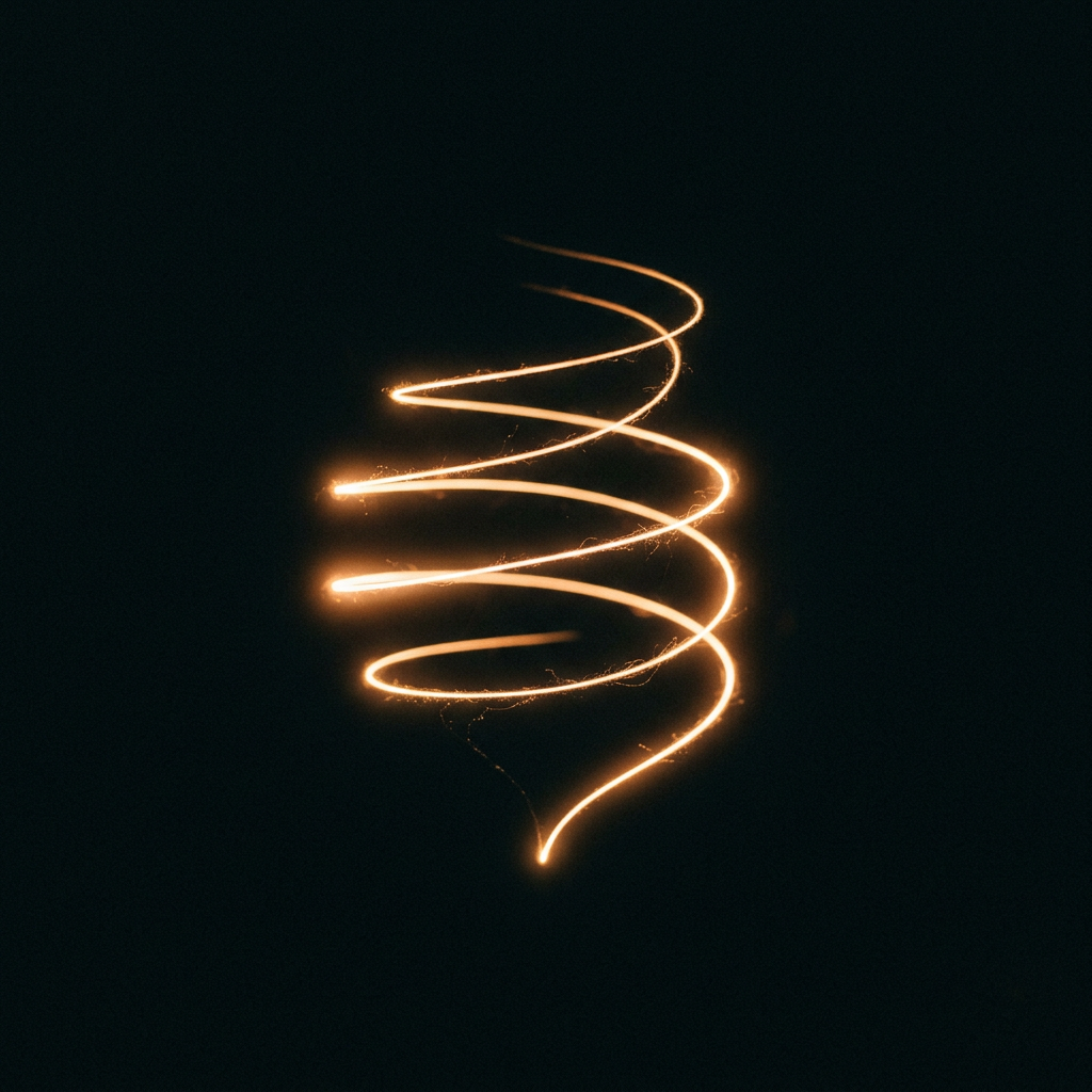 Bright spiral light trail twisting upward on black background