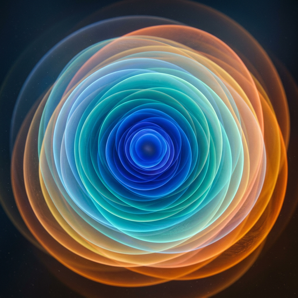 Concentric circles in blue, teal, and orange hues forming an abstract pattern